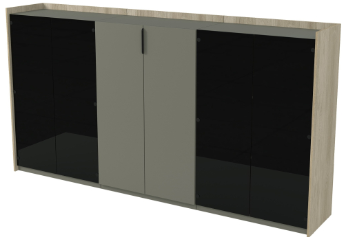 Шкаф средний трехсоставной со стеклом Венди, цвет светлый дуб + терра