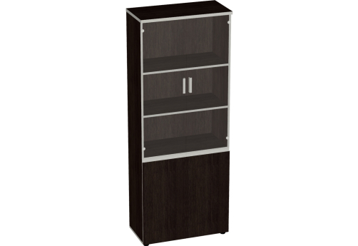 Шкаф широкий высокий (3 полки под стеклом) Валенсия, цвет венге