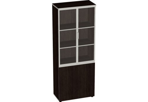 Шкаф широкий высокий (3 полки под стеклом в раме) Валенсия, цвет венге