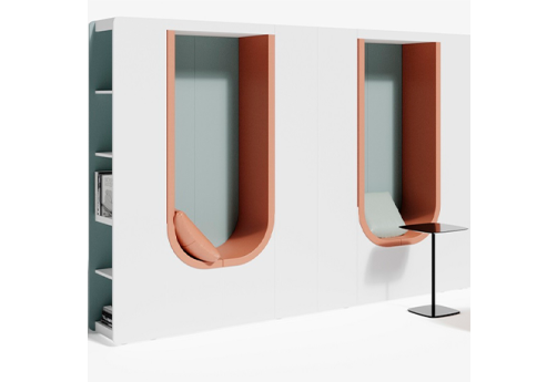 Гардероб и две мягких ниши с боковыми стеллажами Беллони, цвет эвкалипт + белый