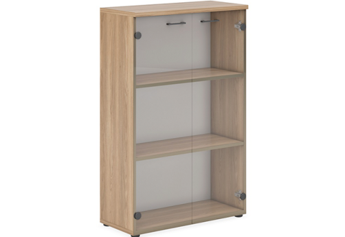 Шкаф средний широкий со стеклом Дейли, цвет дуб + белый