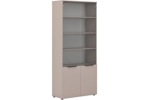 Шкаф высокий широкий (4 полки под стеклом) Верро, цвет серый камень