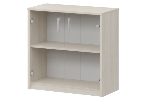 Стеллаж низкий с прозрачным стеклом Аксима, цвет ясень шимо