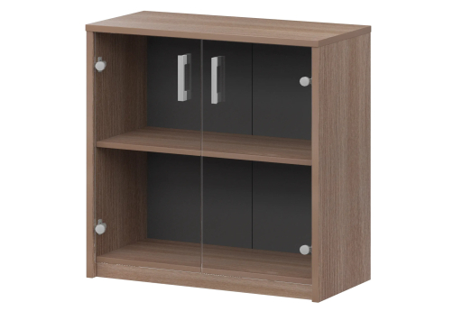 Стеллаж низкий с прозрачным стеклом Аксима, цвет темный шимо