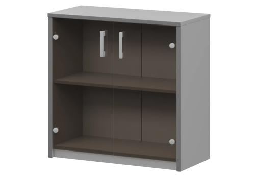 Стеллаж низкий с тонированным стеклом Аксима, цвет серый