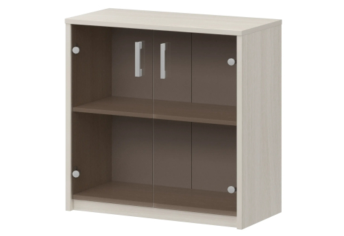 Стеллаж низкий с тонированным стеклом Аксима, цвет ясень шимо