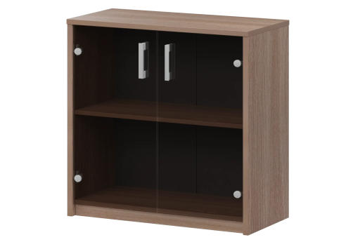 Стеллаж низкий с тонированным стеклом Аксима, цвет темный шимо