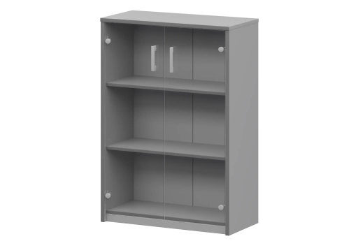 Стеллаж средний с прозрачным стеклом Аксима, цвет серый