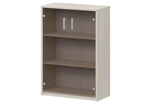 Стеллаж средний с тонированным стеклом Аксима, цвет ясень шимо