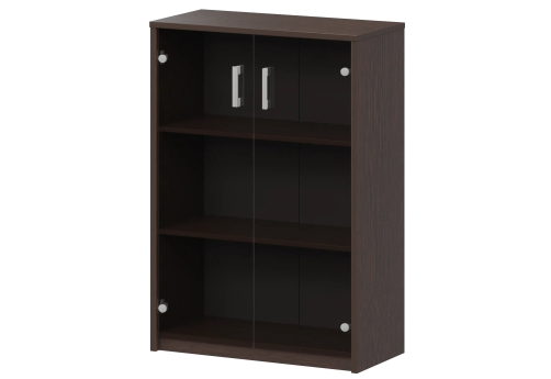 Стеллаж средний с тонированным стеклом Аксима, цвет венге