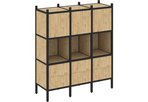 Стеллаж прямой вариант 8 Европа, цвет тиквуд светлый + черный