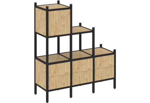 Стеллаж прямой вариант 12 Европа, цвет тиквуд светлый + черный