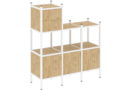 Стеллаж прямой вариант 13 Европа, цвет тиквуд светлый + белый