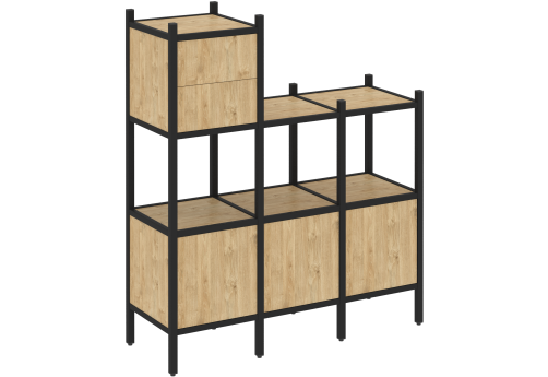 Стеллаж прямой вариант 13 Европа, цвет тиквуд светлый + черный