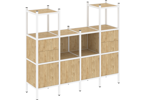 Стеллаж прямой вариант 14 Европа, цвет тиквуд светлый + белый