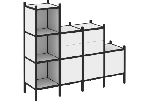 Стеллаж прямой вариант 17 Европа, цвет белый бриллиант + черный