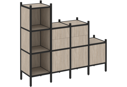 Стеллаж прямой вариант 17 Европа, цвет дуб аттик + черный