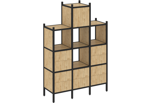 Стеллаж прямой вариант 18 Европа, цвет тиквуд светлый + черный