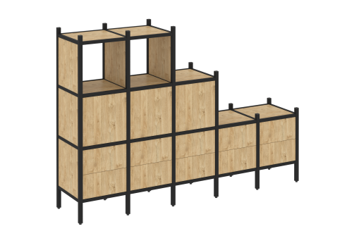 Стеллаж прямой вариант 19 Европа, цвет тиквуд светлый + черный