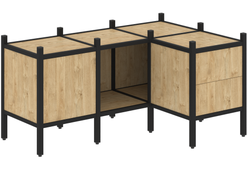 Стеллаж угловой внутренний вариант 26 Европа, цвет тиквуд светлый + черный