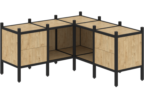 Стеллаж угловой внутренний вариант 27 Европа, цвет тиквуд светлый + черный