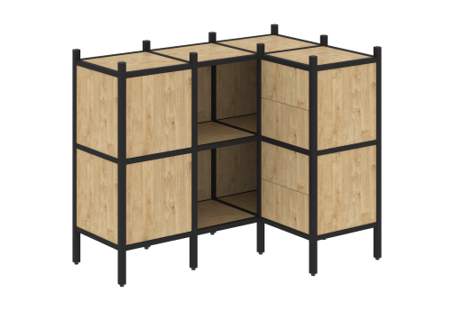 Стеллаж угловой внутренний вариант 28 Европа, цвет тиквуд светлый + черный