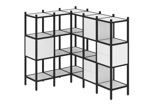 Стеллаж угловой внутренний вариант 30 Европа, цвет белый бриллиант + черный