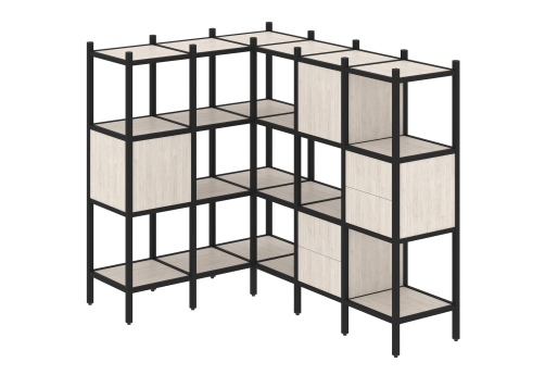 Стеллаж угловой внутренний вариант 30 Европа, цвет денвер светлый + черный