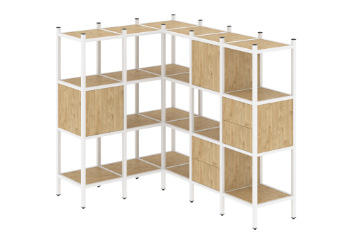 Стеллаж угловой внутренний вариант 30 Европа, цвет тиквуд светлый + белый