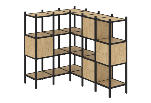 Стеллаж угловой внутренний вариант 30 Европа, цвет тиквуд светлый + черный