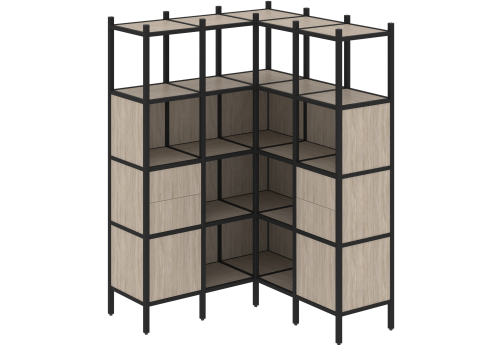 Стеллаж угловой внутренний вариант 33 Европа, цвет дуб аттик + черный