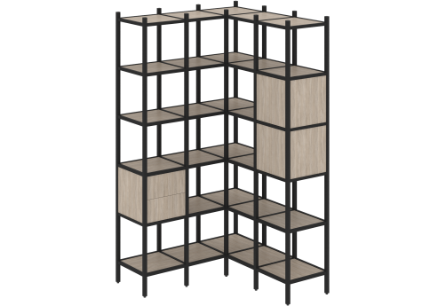 Стеллаж угловой внутренний вариант 34 Европа, цвет дуб аттик + черный