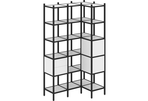 Стеллаж угловой внутренний вариант 35 Европа, цвет белый бриллиант + черный