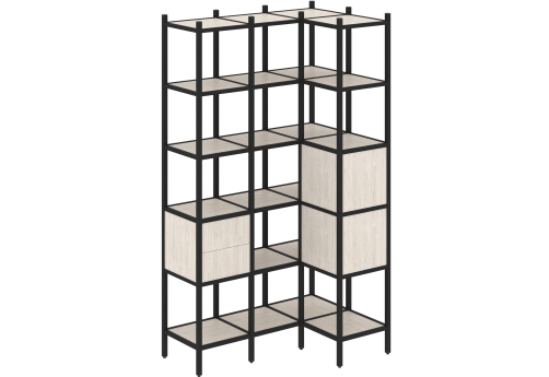 Стеллаж угловой внутренний вариант 35 Европа, цвет денвер светлый + черный