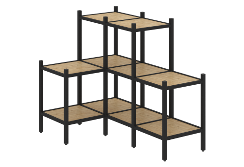 Стеллаж угловой внутренний вариант 37 Европа, цвет тиквуд светлый + черный