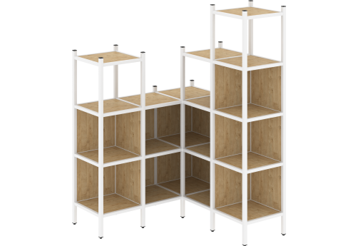 Стеллаж угловой внутренний вариант 39 Европа, цвет тиквуд светлый + белый