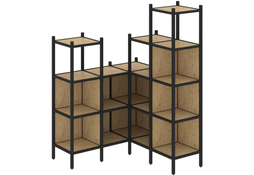 Стеллаж угловой внутренний вариант 39 Европа, цвет тиквуд светлый + черный
