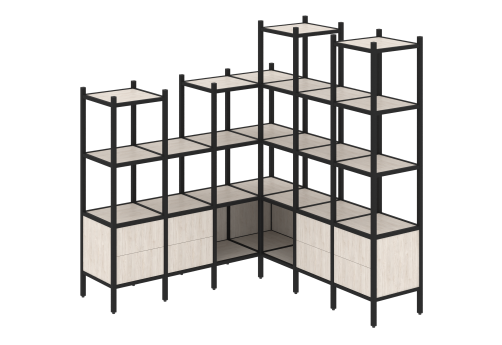 Стеллаж угловой внутренний вариант 41 Европа, цвет денвер светлый + черный