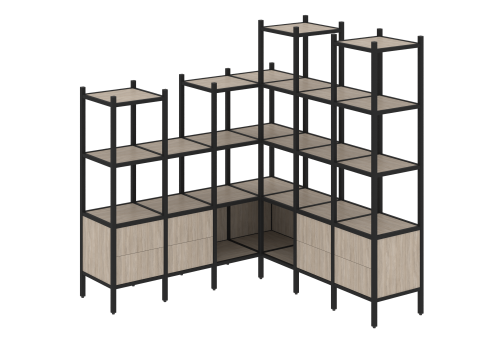 Стеллаж угловой внутренний вариант 41 Европа, цвет дуб аттик + черный