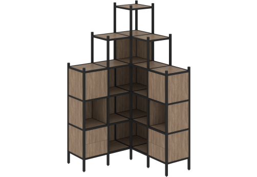 Стеллаж угловой внутренний вариант 45 Европа, цвет дуб аризона + черный