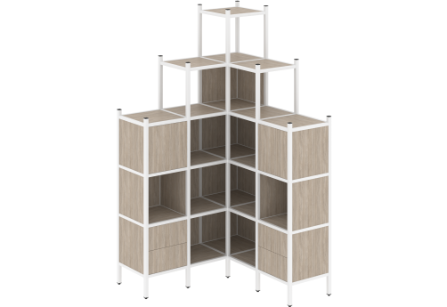 Стеллаж угловой внутренний вариант 45 Европа, цвет дуб аттик + белый