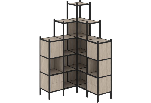 Стеллаж угловой внутренний вариант 45 Европа, цвет дуб аттик + черный