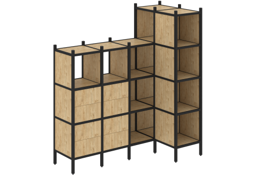 Стеллаж угловой внутренний вариант 47 Европа, цвет тиквуд светлый + черный