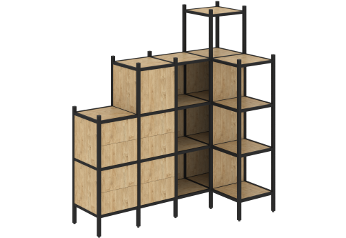 Стеллаж угловой внутренний вариант 48 Европа, цвет тиквуд светлый + черный