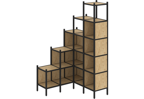 Стеллаж угловой внутренний вариант 49 Европа, цвет тиквуд светлый + черный