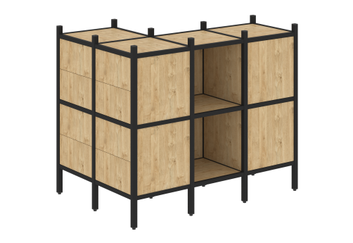 Стеллаж угловой внешний вариант 51 Европа, цвет тиквуд светлый + черный