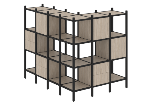 Стеллаж угловой внешний вариант 52 Европа, цвет дуб аттик + черный