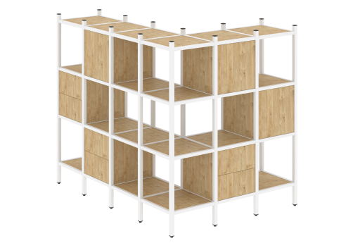 Стеллаж угловой внешний вариант 52 Европа, цвет тиквуд светлый + белый