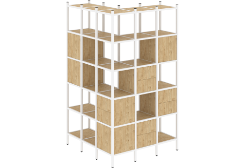 Стеллаж угловой внешний вариант 53 Европа, цвет тиквуд светлый + белый