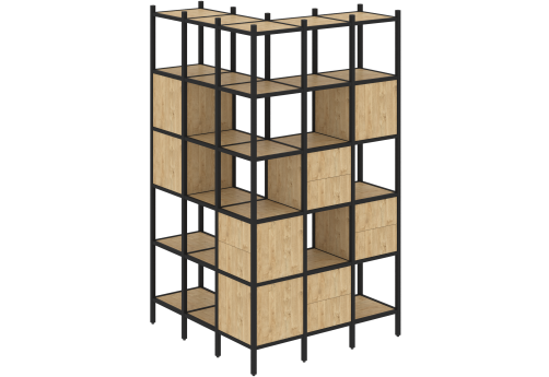 Стеллаж угловой внешний вариант 53 Европа, цвет тиквуд светлый + черный